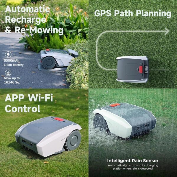 Robotic Lawn Mower 0.37 Acre/ 16146 Sq.Ft, with Mapping Function and App Control, Only 32 db,Rain Sensor & Boundary Wire, Battery & Charger Included - Image 4